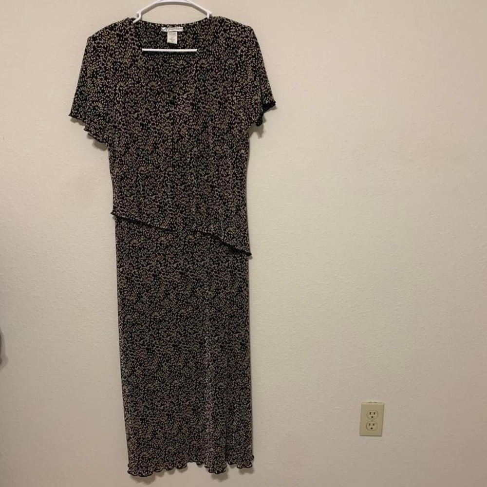 Dressbarn Women's Size 12 Black & Tan Dress Vintage Shoulder Pads Lightweight